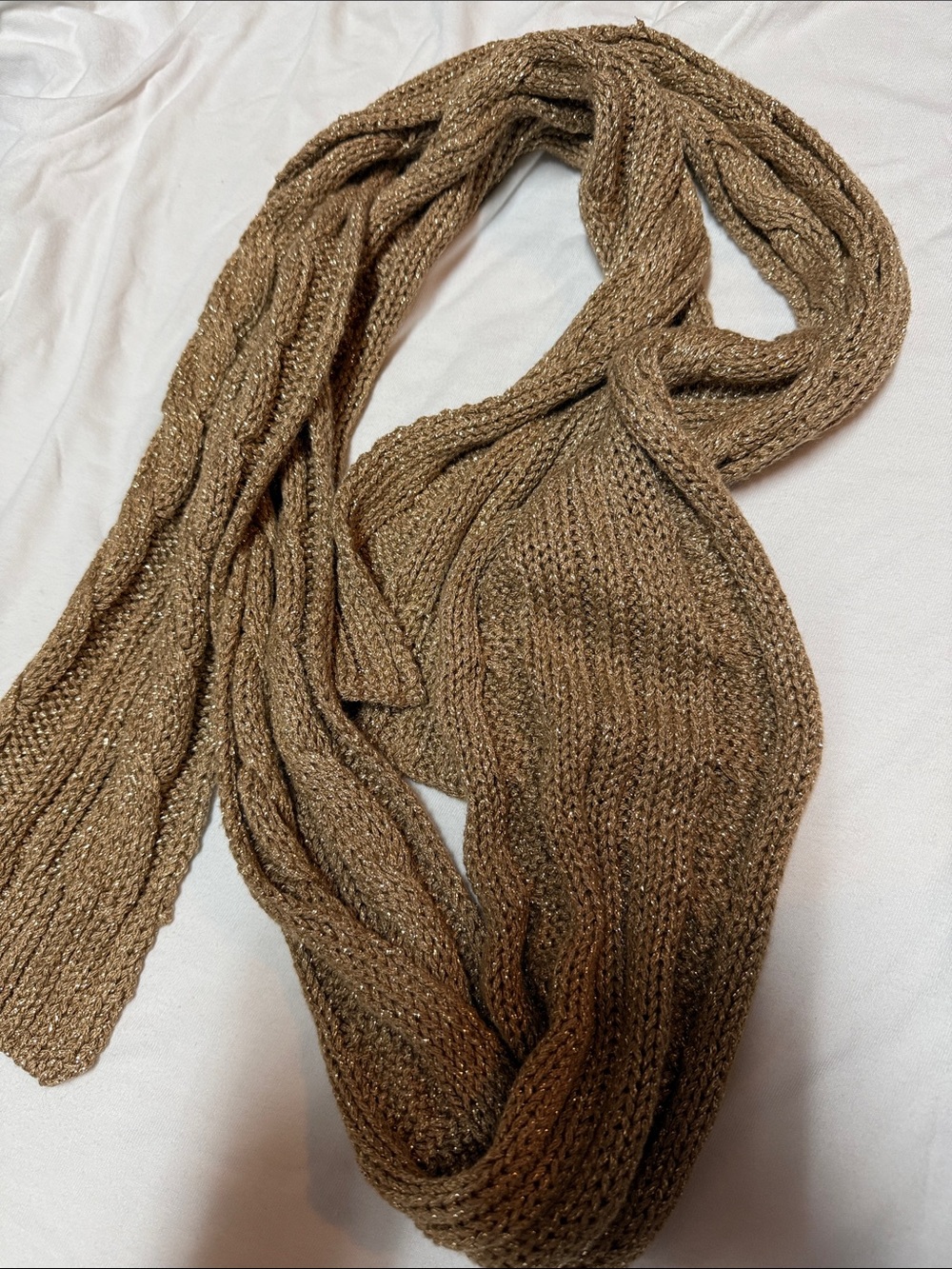J CREW Textured Knit Metallic-Thread Scarf in Light Brown